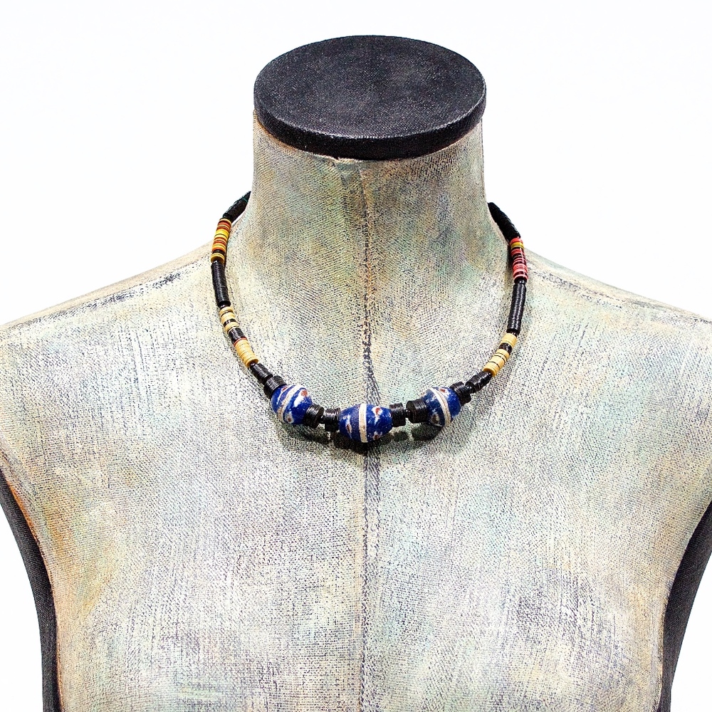VTG 70's African Trade Bead Tribal Ethnic Necklace